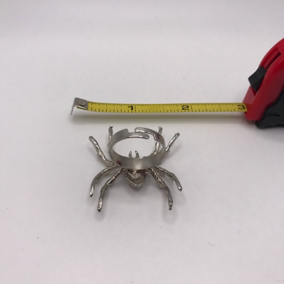 Spider Ring Adjustable Silver Tone Rhinestone Halloween Goth Jewelry - Picture 4 of 10